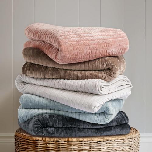 EVERGRACE Velvet Quilt Set King Size, Luxurious Soft Striped Channel Bedding Set, Lightweight Velvet Comforter for All Season, Oversized Bedspread Coverlet with 2 Matching Shams, Frost Gray