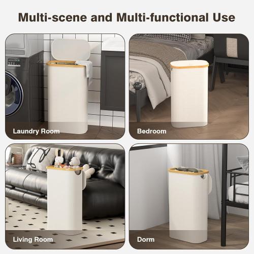 Bathola Slim Laundry Hamper with Lid, Dirty Clothes Hampers for Laundry, Collapsible Laundry Baskets for Small Spaces, Bedroom, Bathroom, Laundry Room, Beige