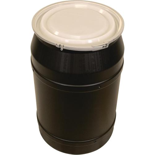 Eagle 55 Gallon Plastic Drum with Lid, Metal Lever-Lock, 36.4x22.5, Open Head Lab Pack Drum Made of Durable, Lightweight HDPE, Withstands Weather and Chemicals, Made in USA, Black, 1656MBLK