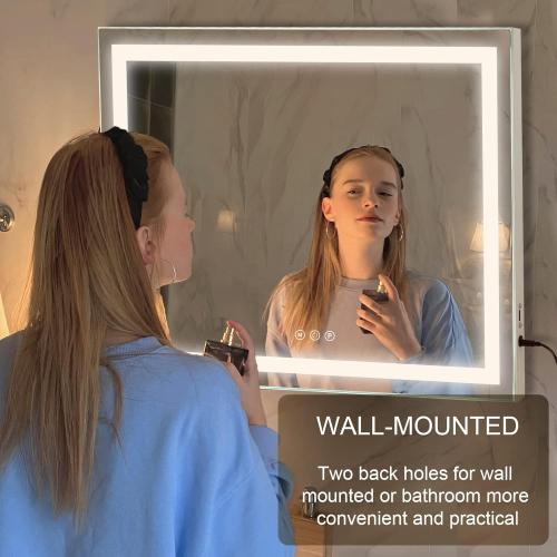 Sucedey 23 x 19 Vanity Mirror with Lights, Large Makeup Mirror with 3 Color Modes & Adjustable Brightness, Detachable 10x Zoom Mirror,Smart Touch Control,Plug in(Tabletop & Wall-Mounted)