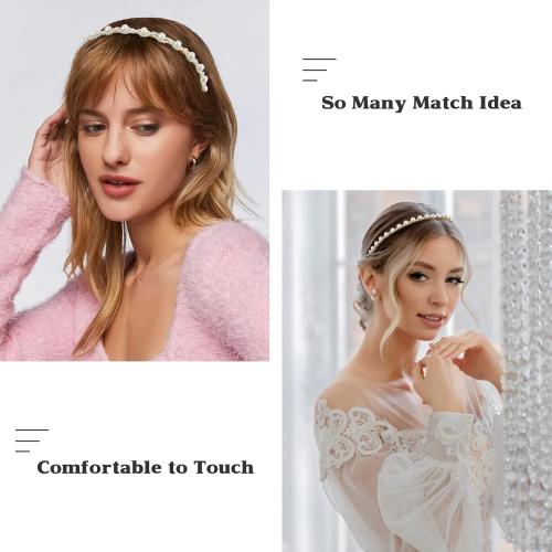 Pearl Headbands 4 Pack - White Faux Pearl Bridal Hair Hoops, Cute Party and Wedding Hair Accessories for Women and Girls