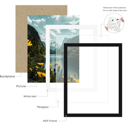 Picrit 14x18 Picture Frame 3 Pack, Black Poster Frame, Display Poster 12 x 16 with Mat or 14 x 18 without Mat for Horizontal or Vertical Wall Mounting