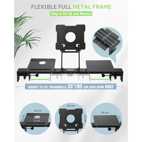 INMAKER Treadmill Desk Attachment, Universal Treadmill Laptop Holder Adjustble Height Width, Aluminum Laptop Stand for Treadmill with Tray Black