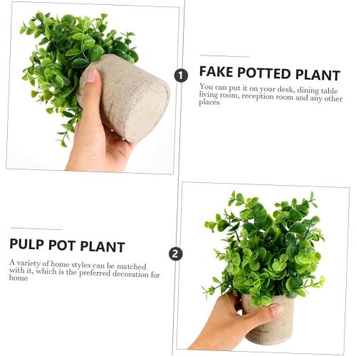 1Pc Realistic Faux Greenery Desktop Ornament Chic Potted Plant Decor for Home Office Decorative Adornment with Pulp Pot for Shelf Table Arrangement