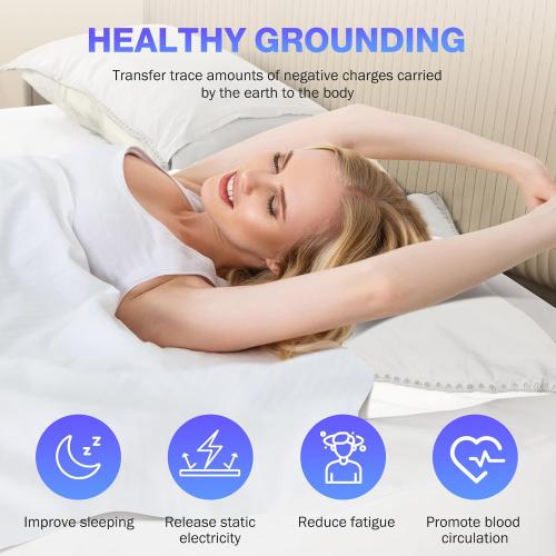 Grounding Sheets King Size, Grounded Fitted Bed Sheet 10% Pure Silver Fiber   90% Organic Cotton Bed Grounding Kit with grounding Cord for Improved Sleep & Wellness (White,King- 80x78x15)