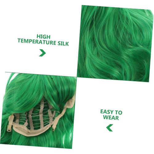 FRCOLOR 1Set Vibrant Green Short Wig with Scarf for Cosplay Wig for Birthday Parties Halloween and Performances Adorable Short Hair Design with Meticulous Craftsmanship