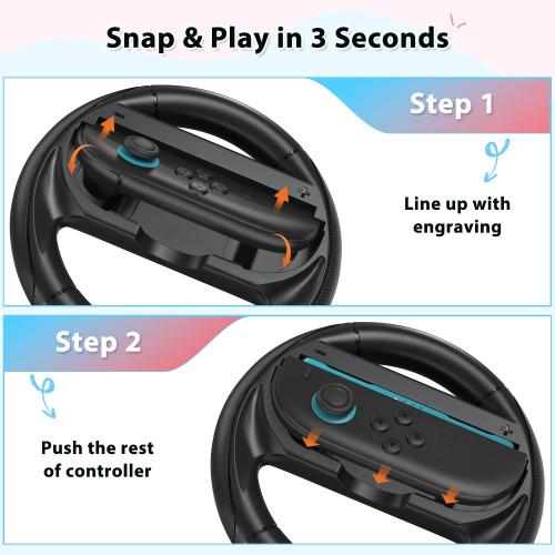 innoAura Steering Wheels for Switch 2（2025）, Ergonomic Design-Racing Wheels Family Use Switch 2 Accessories for NS2 Mario Kart World/ Mario Kart 8 (2x Black)