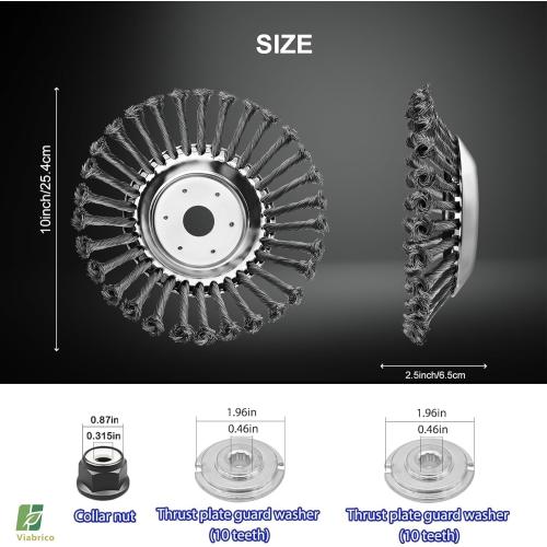 10 Inch Unbreakable Wired Trimmer Blade, Steel Wire Cutter Trimmer Head, Wire Rotary Brush Weed Trimmer Head, Weed Eater Head with Adapter Kit for Moss Grass Rust Removal, Gardening Lawnmower