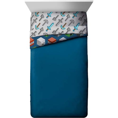 Jay Franco Kids Comforter - Soft and Cozy Bed for Stylish Room Decor, Official Licensed Product, Blue - Minecraft, Twin