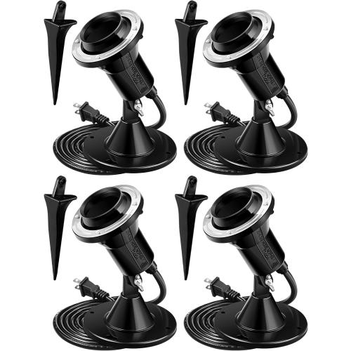 Spotlight Outdoor Floodlight Holder Plug in Fixture Stake 120 V Ul Listed Spotlight Outdoor Light Socket 6ft Power Cord E26 Base Adjustable Head 38 Bulb Yard(4 Pack)