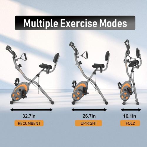 leikefitness Folding Stationary Bike Recumbent Exercise Bike | w/Arm Resistance Bands-Pulse Sensor-LCD Monitor and Easy to Assemble Indoor Cycling Bike