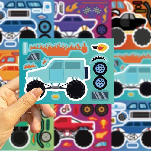 24 Sheets DIY Make a Face Monster Truck Stickers for Teens, Make Your Own Mixed & Matched with 8 Designed Characters(3 of Each) Sticker for Birthday Party Supplies Favors Class Reward (Monster Truck)
