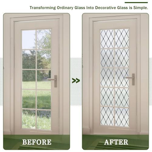 VELIMAX Frosted Black Lattice Window Film Static Cling Window Privacy Films Decorative Glass Vinyl Film for Windows Removable Sun Blocking Anti-UV 23.6x78.7 inches