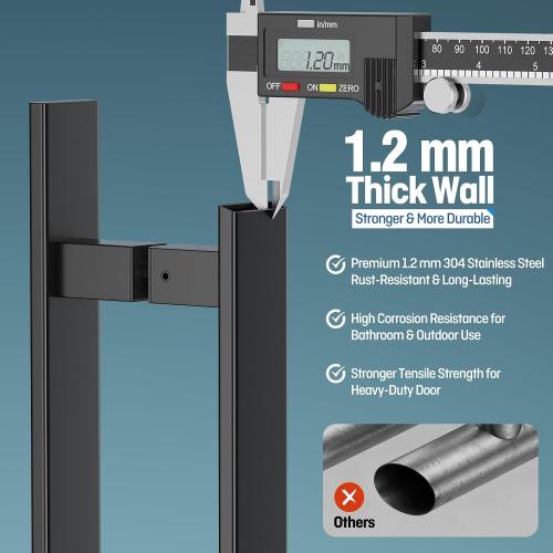 Ranbo 24 Door Pull Handle, 1.2mm 304 Stainless Steel, Matte Black | 15-3/4 Hole Spacing, Fits 1/4–3/4 Glass Doors and 1-3/8–2-3/16 Wood Doors, for Entry, Commercial and Storefront Door