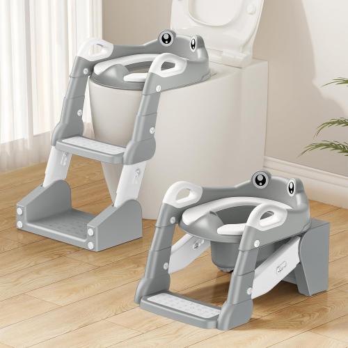 Color Grey Potty Training Seat, Toddler Toilet Seat for Little Boys Girls, Potty Training Toilet with Urinals, Toddler Step Stool Ladder and Splash Guard (Gray)