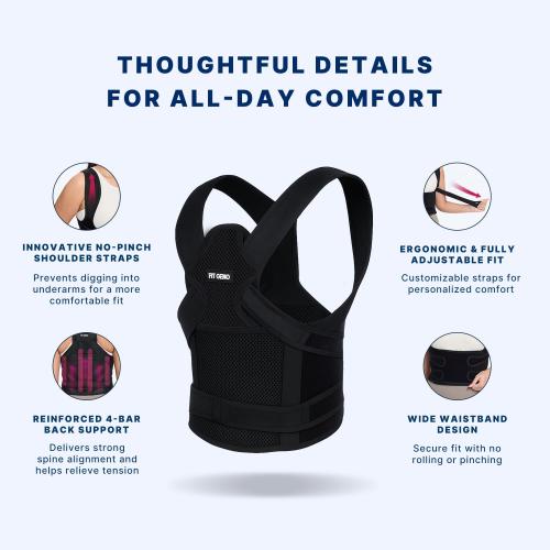Fit Geno Back Brace Posture Corrector for Women and Men, Shoulder Straightener, Adjustable Full Back Support, Upper and Lower Back Pain Relief - Scoliosis, Hunchback, Hump, Thoracic, Spine Corrector