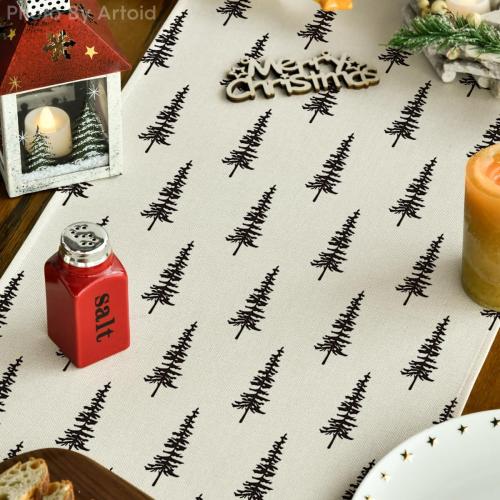 Artoid Mode Beige Xmas Tree Christmas Table Runner, Seasonal Winter Kitchen Dining Table Decoration for Home Party Decor 13x90 Inch
