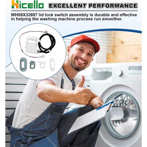 Upgrade Copatible with GE Washer with WH08X32697 WH01X24114 Lid Lock & Harness Kit - Premium Replacement for GE Washer Lid Lock Switch, Wire & Lock Replacement for Reliable Performance