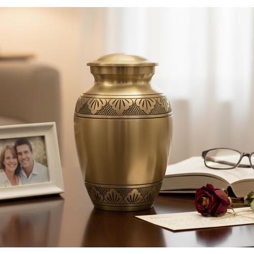 eSplanade Brass Cremation Urn Memorial Jar Pot Container | Medium Size Urn for Funeral Ashes Burial | Engraved Metal Urn | Bronze - 6 Inches