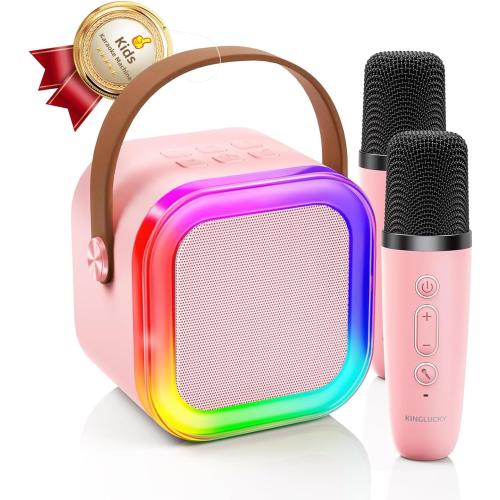 Kinglucky Mini Karaoke Machine for Kids, Top Birthday Gift Pick for Girls Ages 3, 4, 5, 6, 7, 8, 9, 10, 11, 12 Years Old, Kids' Personal Video Players Accessories with 2 Mics Valentines Day Gifts Pink
