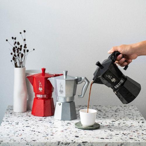 BLACK And Silver Bialetti Mocha Exclusive Black 3 Cup Open Fire (Coffee Maker, Espresso Maker, Makinetta)
