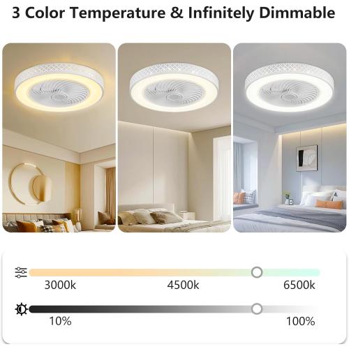 White Koopala Ceiling Fans with Lights, 20 inch Low Profile Ceiling Fan with Light and Remote Control, Flush Mount, Noiseless, 6 Speeds, Dimmable, Night Light Mode, Timing & Washable for Bedroom