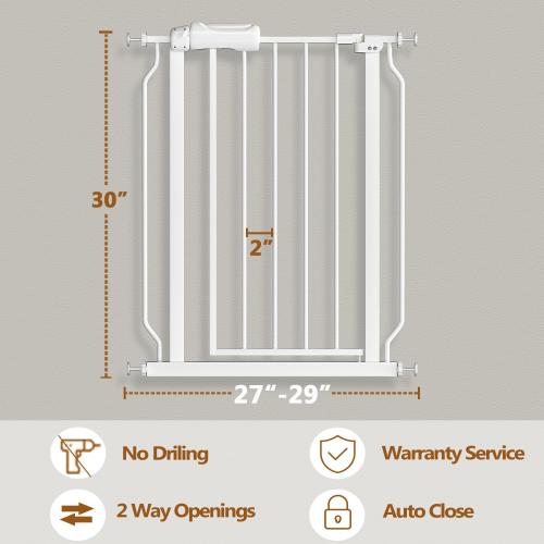 Fairy Baby Narrow Baby Gate 27 Inch to 29 Inch Wide, Small Auto Close Walk Through Safety Gates Pressure Mounted for Stairs Doorways Kids or Pets,White