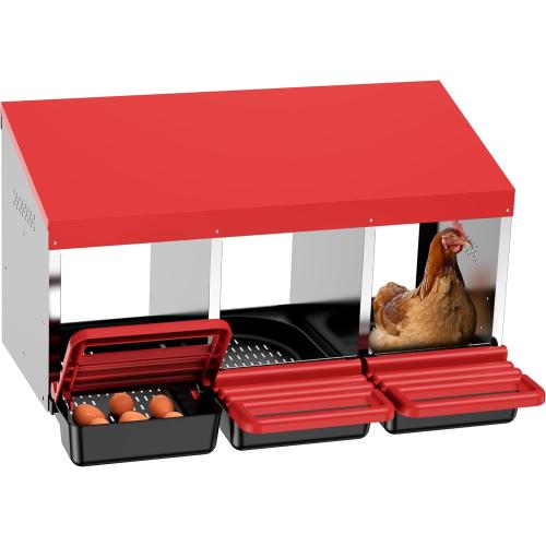 Chicken Nesting Boxes, 3 Hole Metal Chicken Egg Laying Box with Swing Perch and Rollout Egg Collection for Chicken Coop