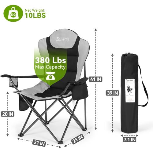 2 pack Color Grey Camping Chairs 2 Pack, Camp Chair for Adults, Folding Chairs for Outside, Support 380 LBS, Portable Travel Lawn Outdoor Camping Chairs with Cup Holder & Cooler Bag, Sports Chairs for Baseball