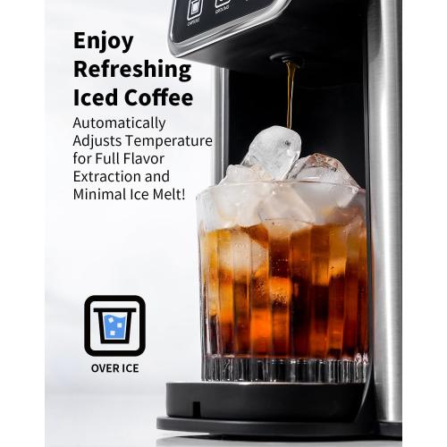 Hot & Iced Coffee Maker with Bold Setting, Single Serve Coffee Maker for K Cup and Grounds, 6-14 Oz Brew Sizes, 50 Oz Removable Water Tank, One Cup Coffee Machine with Reusable Filter, Black