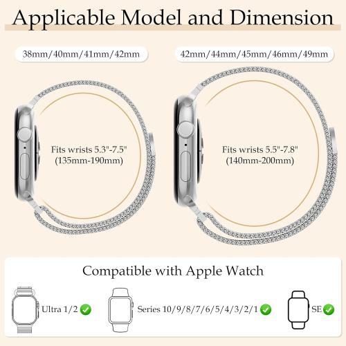 Waterproof Stainless Steel Milanese Band with Case Compatible for Apple Watch 38mm 40mm 41mm 42mm 44mm 45mm 46mm 49mm Women/Men,Magnetic Strap for iWatch Series 11 10 9 8 7 6 5 4 3 2 1 SE SE3 Ultra2/3