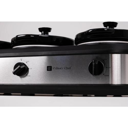 CULINARY CHEF, Triple Slow Cooker, Buffet Server 3 Pot, Food Warmer - Stainless