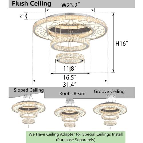 32W Modern Chandeliers Living Room Light Crystal Flat Mounted Ceiling Lights Dining Room Light Bedroom Ceiling Drop Lighting Fixture Remote Dimmable Lights Bright Light with Dimming Night Light LED