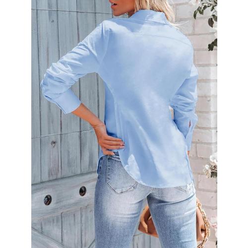 Large siliteelon Women's Button Down Shirts Long Sleeve Dress Shirts Wrinkle Free Collared Work Office Solid Blouses Corset Tops