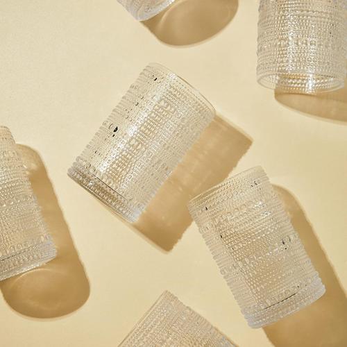 ZOOFOX Set of 8 Vintage Drinking Glasses, 13 oz Clear Hobnail Glasses Tumbler, Embossed Design Glassware for Beverages, Water, Juice, Beer, Cocktail, Whiskey and Milk