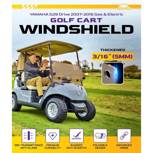 Upgrade Golf Cart Windshield for Yamaha G29/Drive 2007-2016 Gas/Electric Models, Foldable Golf Cart Windshield with Heavy Duty Hinges, Anti-UV&Impact Resistant, 5MM Thick PC Material