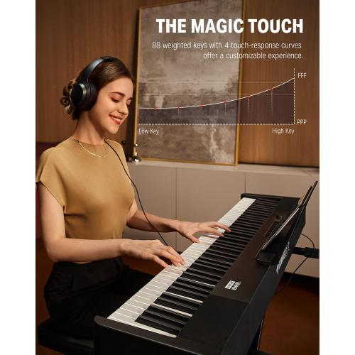 Donner DEP-20 Lite Digital Piano 88 Key Weighted Keyboard Full Size, Portable Electric Piano Set with Stand, Sustain Pedal, LCD, Wireless MIDI Audio, 185 Tones, Gifts for Beginners Teens, Black