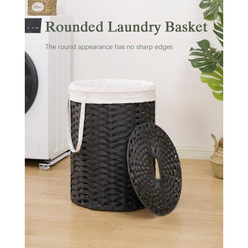 SETVSON Laundry Hamper with Lid Laundry Basket with Lid 19.0 Gal (72 L) Round Wicker Laundry Basket Handwoven Rattan Basket with Lid Removable Bag 2 Mesh Bags Handles for Living Room Bathroom Black