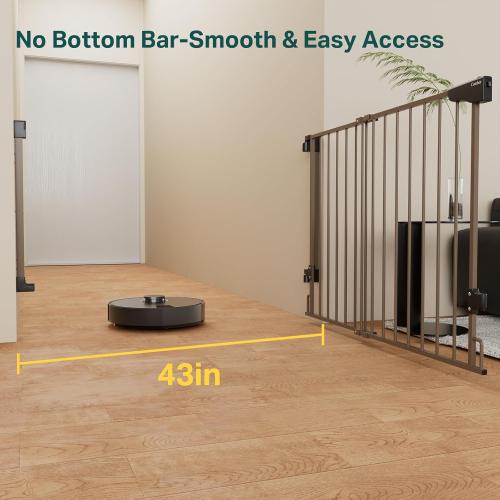 Cumbor 29.2–43 Baby Gate for Stairs, Wall-Mounted (Drill Required), Expandable No Bottom Bar Dog Gate, Auto Close Extra Wide Walk Thru, Pet & Toddler Proof Gate, Top & Bottom of Stairways (Brown)