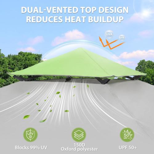 EAGLE PEAK 13x13 Pop Up Canopy Tent, Auto Extended Eaves, Gray | Easy Setup, Heavy Duty Outdoor Canopy Tent, Pop Up Gazebo for Backyard, Patio, Camping & Parties, Wheeled Carry Bag, UPF 50
