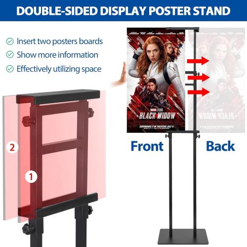 Pedestal Poster Sign Stand for Double Sided Display, Adjustable Poster Board Stand Height Up to 80, Heavy Duty Floor Standing Sign Holder for Board, Foam, Banner Display Stand, Black 1Pack