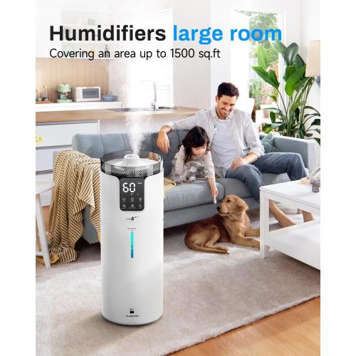 Humidifier Large Room, 4.2 Gal/16L Large Humidifier for 1500 sq.ft, 360° Nozzles Cool Mist Ultrasonic, Top Fill Tower Humidifiers for Bedroom Office Plant wholehouse with Extension Tube, Night Light