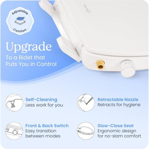 CLEAR REAR Elongated Bidet Toilet Seat – Non Electric Attachment for Toilets, Easy to Install Self Cleaning, Rear & Feminine Wash Nozzles, Adjustable Water Sprayer, Eco Friendly Hygienic Upgrade