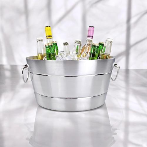 BREKX Stainless Steel Ice Bucket for Parties, Double Wall Insulated Anchored Brushed Drink Tub & Wine Bucket with Double Hinged Handles, Drink Chiller for Parties, 12QT (3 Gallon), 100% Leak Proof