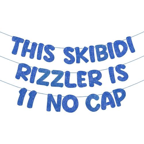Fulmoon Pre Strung This Skibidi Rizzler Is 11 No Cap Glitter Banner 11th Birthday Party Decorations, Funny Birthday Sign, Party Supplies, Ideas, Gifts, Dark Blue
