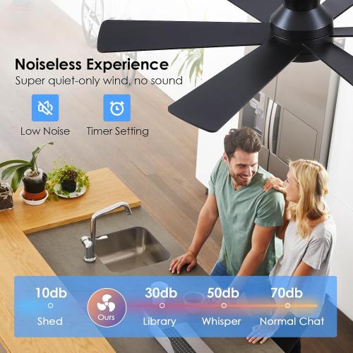 Asyko 46Brown 6-Blade Modern Low Profile Ceiling Fan with Light and Remote