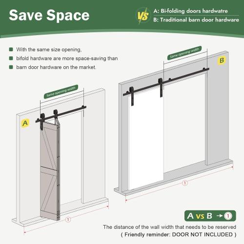 52 Bifold Sliding Barn Door Hardware Track Kit,Side Mounted Black J Shape Roller,Smoothly and Quietly,Assembly Easy,Fit Four 12 Bi-Folding Doors (Door Not Included)