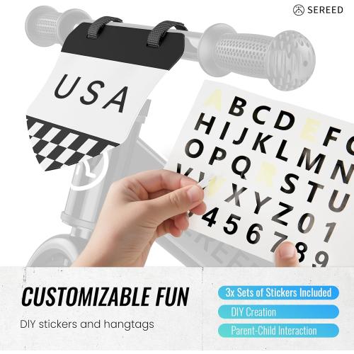 Black SEREED Toddler Balance Bike 2 Year Old, No Pedal Kids Bicycle Toys for 2-5 Years Old, Tool-Free Adjustment, Customize Plate with Stickers, Gift for 2-3 Boys Girls (Black)