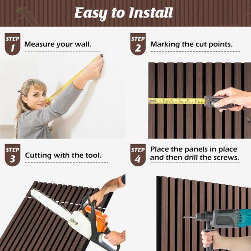 Wood Slat Wall Panels, 2 Pack Acoustic Panels 46.46 × 23.82, 3D Fluted Sound Absorbing Wall Panel for Home & Office Decor, Noise Reducing Interior Wall Treatment (Ebony)