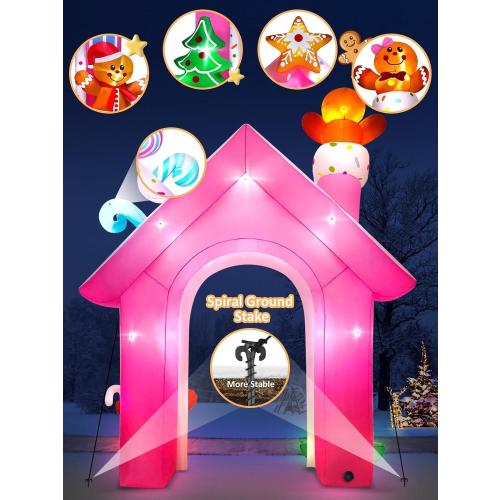 Kalolary 12FT Christmas Inflatable Archway Outdoor Decorations, Pink Christmas Gingerbread Man Inflatable Arch Blow Up Yard Decoration with Build-in LED Lights for Outdoor Yard, Lawn, Garden Decor